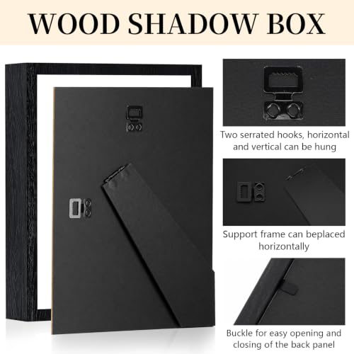 Shadow Box Frame 8"x 10" - 4 Pack Wood Deep Shadowbox with Glass Shadow Boxes Display Cases Suitable for Photos, Dried Flowers, DIY Crafts Medals Picture Frames for Wall Tabletop (Black) - size: 8x10-4pcs-black