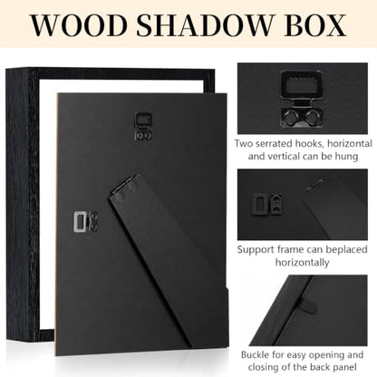 Shadow Box Frame 8"x 10" - 4 Pack Wood Deep Shadowbox with Glass Shadow Boxes Display Cases Suitable for Photos, Dried Flowers, DIY Crafts Medals Picture Frames for Wall Tabletop (Black) - size: 8x10-4pcs-black