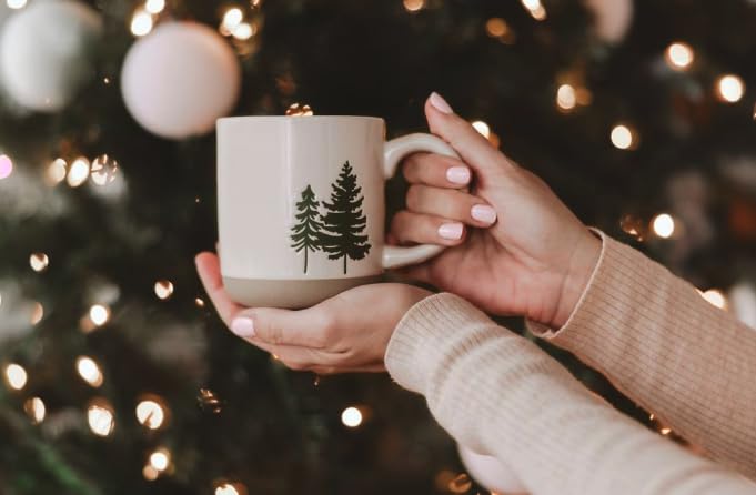 Sweet Water Decor Green Trees Coffee Mug, 14oz Stoneware Holiday Mug, Microwave & Dishwasher Safe, Large Winter Christmas Cup for Coffee, Tea & Hot Cocoa, Stocking Stuffers for Women, Cozy Gift Ideas - style: Green Trees