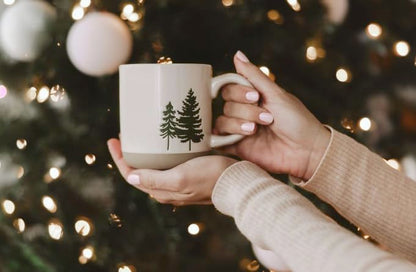 Sweet Water Decor Green Trees Coffee Mug, 14oz Stoneware Holiday Mug, Microwave & Dishwasher Safe, Large Winter Christmas Cup for Coffee, Tea & Hot Cocoa, Stocking Stuffers for Women, Cozy Gift Ideas - style: Green Trees