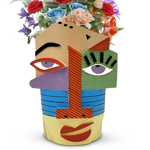 Midogaigai Abstract Face Planter Pots for Indoor Plants&Flowers Home Decor | Adorable, Quirky Face Planter, Funny Colorful Resin Flower Pot with Drainage Holes, for Indoor/Outdoor Garden Gift (Eclectic) - style: Eclectic