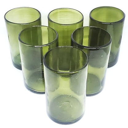 Solid Olive Green 14 oz Drinking Glasses (set of 6), Recycled Glass, Lead-free, Toxin-Free (14oz Drinking) - color: Olive Green, size: 14 oz