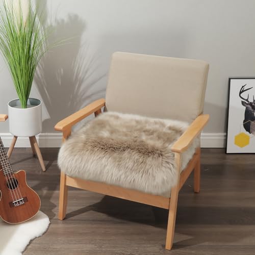 LLB Sheepskin Chair Covers - Office, Dining Room & Desk Chair Seat Cushion - Cream Brown, 18x18 Inch (Pack of 1) - color: Cream Brown, size: 18x18 Inch (Pack of 1)