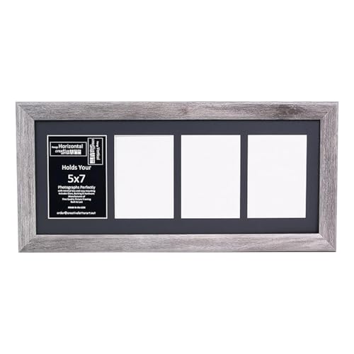 Creative Letter Art 4 Opening Driftwood Picture Frame with Glass to hold 5 by 7 inch Photographs including 10x24-inch Black Mat Collage - color: 4 opening, size: Driftwood w/ Black