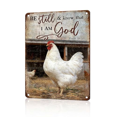 Chicken Signs Rooster Kitchen Decor Be Still And Know That I Am God Tin Signs Vintage Coop Metal Decor Rustic Wall Art For Home Farmhouse Farm Room Poultry House Yard Cafe 16 * 12 In - color: Vintage Chicken Tin Sign 9, size: 30X40cm(12*16in)
