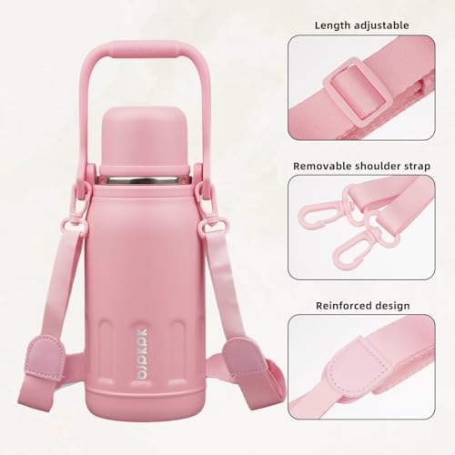 BJPKPK Stainless Steel Insulated Bottle with Handle & Strap, 27oz | Leak-proof vacuum insulation keeps drinks cold/hot for hours. BPA-free, dishwasher safe. Includes handle & strap. Light Pink. - color: Light Pink, size: 27 Ounces