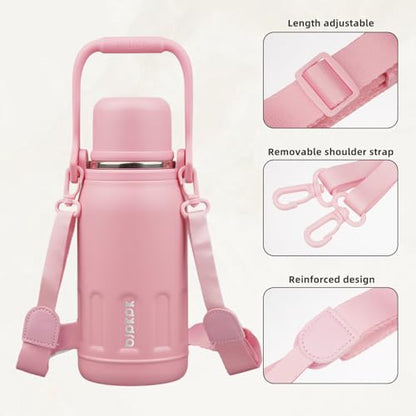 BJPKPK Stainless Steel Insulated Bottle with Handle & Strap, 27oz | Leak-proof vacuum insulation keeps drinks cold/hot for hours. BPA-free, dishwasher safe. Includes handle & strap. Light Pink. - color: Light Pink, size: 27 Ounces