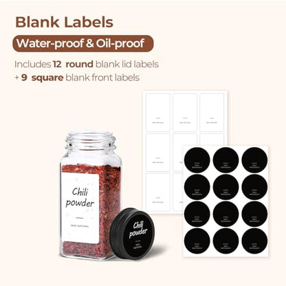 ComSaf Glass Spice Jars with with Labels 4 oz 6 Pack Small Square | Empty Containers, Seasoning Herb Powder, Salt Pepper Chili, Spice Rack Organization, Kitchen Cabinet Storage, Funnel Included - color: 4oz*6 Metal Lids
