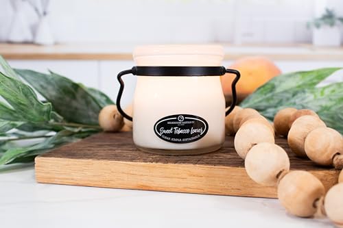 Milkhouse Candle Company Sweet Tobacco Leaves Soy Candle - Honey | Tobacco | Teakwood Scented - 5 oz Cream Jar with Lid, 35+ Hour Burn Time, Made in the USA - size: 5 oz