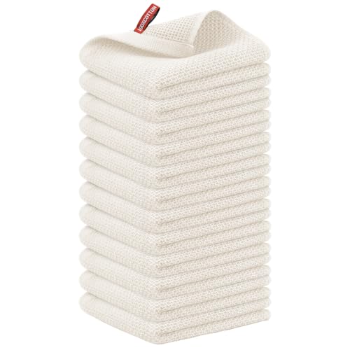 Nialnant 12 Pack Kitchen Dish Towels,100% Cotton | Hand Towels for Kitchen, Soft & Absorbent Dish Cloths for Washing Dishes,Cleaning Rags - 13x28in - color: Beige, size: 13 x 28 - 12 Pack