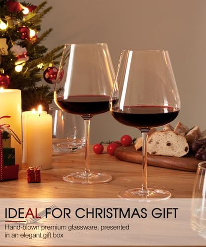 OJA Wine Glasses Set, Crystal Large Red Wine Glass Set of 4, 28 oz | Hand Blown, Clearer, Lighter for Tasting, Unique Gifts for Anniversary, Birthday, Wedding, Father's Day - style: Set of 4-28oz