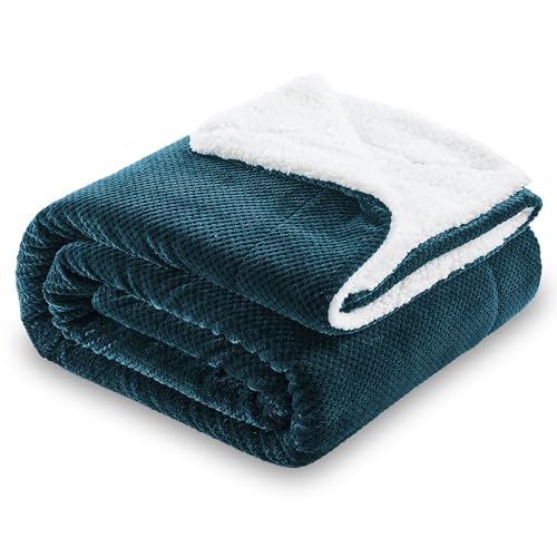 Waffle Sherpa Fleece Throw Blanket, Super Soft Fuzzy Warm, Lightweight Fluffy Reversible Plush Blanket for Bed Sofa Couch, 50 x 60 Inches Blue Coral - color: Blue Coral, size: 50x60 IN
