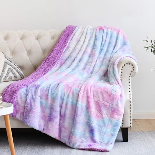NEWCOSPLAY Faux Fur Sherpa Twin Blanket for Couch, Multi Purple, 60"x80" | Super Soft Cozy Fuzzy Plush Warm Thick Decorative Non-Heated Blanket for Sofa Bed, Gift for Women Men, All Season Use - color: Multi Purple, size: Twin(60"x80")