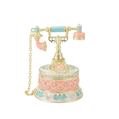 QIFU Hand Painted Pink Telephone Style Enamel Trinket Box Hinged, Unique Small Jewelry Box to Store Your Jewelry in Style - style: Telephone