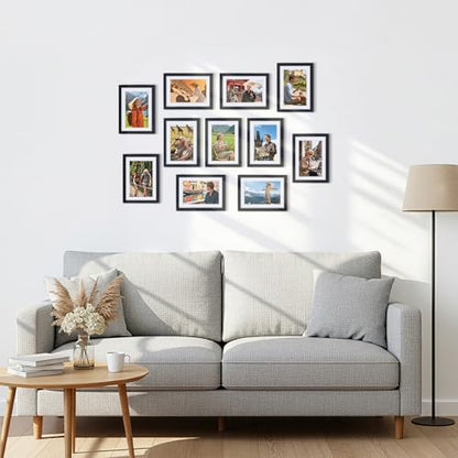 CRUGLA 5x7 Picture Frames Set of 11, Display Pictures 4x6 with Mat or 5 by 7 without Mat, Wall or Tabletop Display, Black - size: 5x7 Inch
