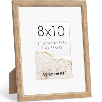 8x10 Picture Frame Natural Solid Oak Photo Frames with 5x7 Removable Mat Wall Hanging Large Handcrafted Frame with HD Plexiglass Wall and Tabletop Display Large Poster Frame - color: Oak, size: 8X10,1P