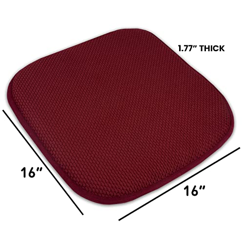 4 Pack Memory Foam Honeycomb Nonslip Back 16" x16" Chair/Seat Cushion Pad - color: Wine Burgundy, size: 4 Pack