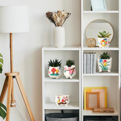 Hushee 12 Sets Ceramic Succulent Planters Paintable Succulent Plant Pots Small DIY Figurines Unpainted Pots with Drainage Hole Color Paints Paintbrushes Palettes - color: Flower