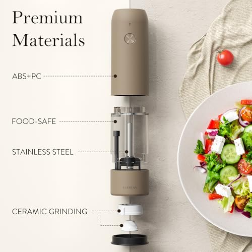 Ultrean Pepper Grinder, Rechargeable Salt and Pepper Grinder Set with 6 Adjustable Coarseness, LED Light, Electric Pepper Mill, Essentials for New Home Housewarming, Brown - color: Brown