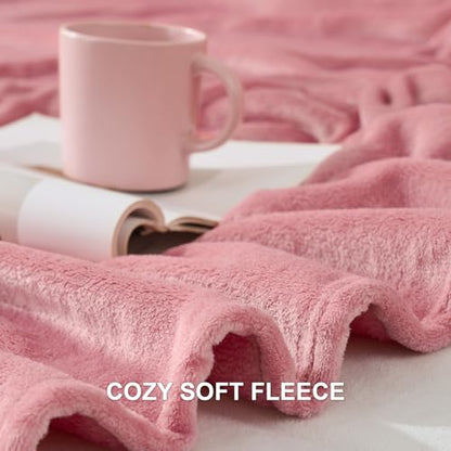 Hansleep Throw Fuchsia Fleece Blanket, Soft Flannel Bed Blanket | Fuzzy Cozy Blanket 50x60 Inches, Multi-use for Bed, Sofa, Couch, Travel, Camping, All Season Warm Lightweight Cover - color: Dusty Rose, size: Throw (50x60 Inches)