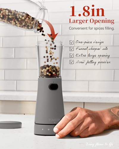 Electric Salt and Pepper Grinder Set with Storage Base, Stainless Steel Rechargeable Salt and Pepper Grinder Set with 4.5 oz Large Capacity, 1.8" Wide Mouth, Adjustable Coarseness, Ideal for Kitchen - color: Dark Gray
