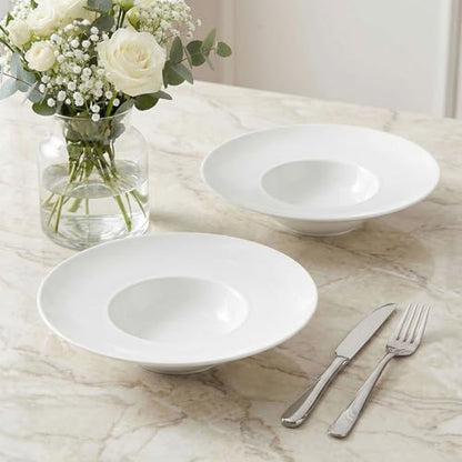 Ceramics Rimmed Soup Bowls 8.5 oz, White 10.4 inch Exquisite small soup plate Set of 4, Pasta plates With Rim is the best choice for hotels, kitchens, fine restaurants and gourmets - color: White, size: 10.4 Inch-8.5 oz