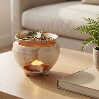 Ceramic Tealight Wax Melt Warmer & Essential Oil Burner, Aromatherapy Tealight Diffuser for Wax Melts, Oils & Dried Botanicals, Japandi Home Fragrance Decor for Bedroom, Burner Only(3pcs)