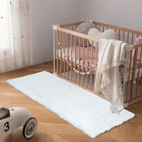 Latepis White Rugs Runners 2x6 Washable Small Shaggy Rug Soft Faux Rabbit Fur Bedside Furry Rugs for Bedroom Accent Rug for Kids Room Sofa Nursery - color: White, size: 2' x 6' (Rectangular)
