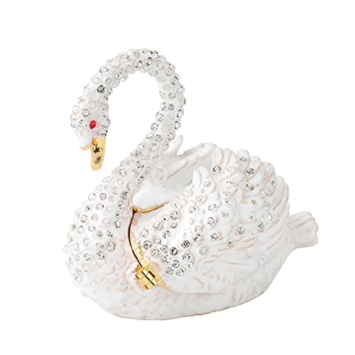 White Swan Animal Jewelry Trinket Boxes Hinged Enamel Hand-Painted Collectible Figurines Craft Gift for Home Decor - color: White