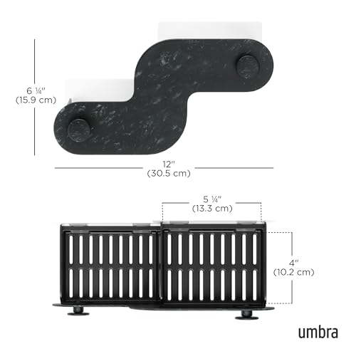 Umbra Nami Shower Caddy, Adhesive No Drill Bathroom, Set of 2, Ocean Black | Waterproof construction, integrated drainage, rust-free, holds 6 lbs - color: Ocean Black