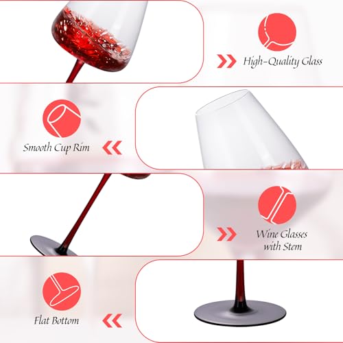 KAMMAK Crystal Red Wine Glasses Set of 2, 16.06 oz Stemmed Glasses, XH008 | Hand Blown, Bordeaux Wine Glasses, Thin Rim & Long Stem, Red & White, Daily Use, Wedding or Birthday Gift for Women - size: 8KPXH008