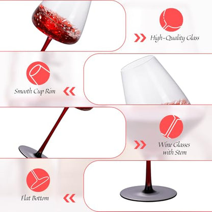 KAMMAK Crystal Red Wine Glasses Set of 2, 16.06 oz Stemmed Glasses, XH008 | Hand Blown, Bordeaux Wine Glasses, Thin Rim & Long Stem, Red & White, Daily Use, Wedding or Birthday Gift for Women - size: 8KPXH008