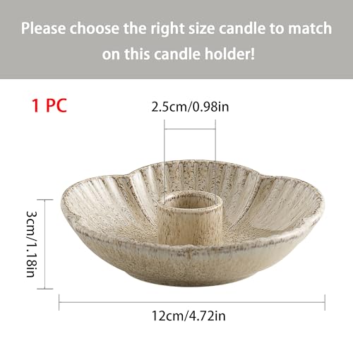 Ceramic Taper Candle Holder, Candlestick Holder with Tray Base | Stable round tray base helps hold taper candles securely while the polished ceramic finish adds a clean decorative look. - color: Camel