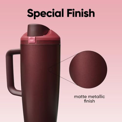 Owala FreeSip Tumbler Stainless Steel Water Bottle 30 oz Black Cherry | Triple-Layer Insulation | Leak-Proof Lid with Push-Button | Double Threaded Lid for Left and Right Handed Drinking - color: Black Cherry, size: 30.1 Ounces
