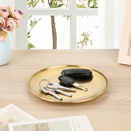 Small Key Bowl for Entryway Table Decor Gold Candle Plate Key Tray Decorative Metal Jewelry Dish Holder for Vanity Kitchen Counter Coffee Table