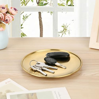 Small Key Bowl for Entryway Table Decor Gold Candle Plate Key Tray Decorative Metal Jewelry Dish Holder for Vanity Kitchen Counter Coffee Table