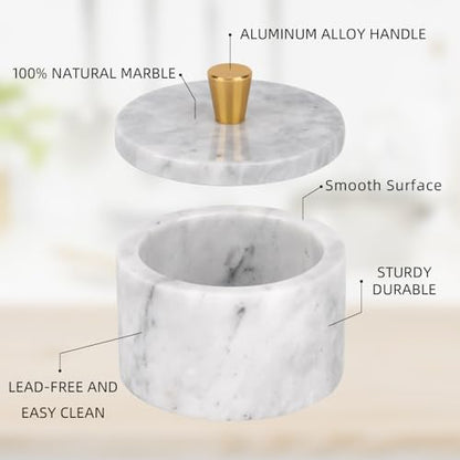 Marble Salt Cellar with Lid, White Grey, 4 inch | Natural Stone, Salt Pepper Box, Gold Alloy Handle, Kitchen Countertop Storage, Multi-Use, Sugar Spice Seasoning Container - color: White Grey