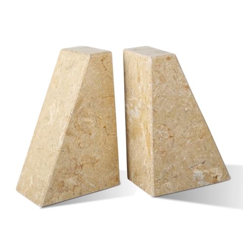 Karibiber Marble Bookend for Heavy Books, Decorative Bookends for Shelves, Durable and Heavy-Duty Book End for Hardback Book & CDS, Unique Book Stopper & Holder, Pearlly Yellow, Set of 2 - color: Pearlly Yellow