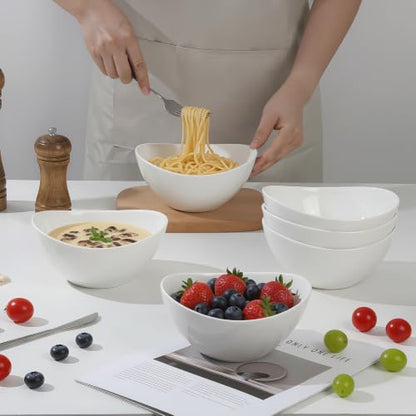 Samsle 19 Ounces Ceramic Serving Bowls, Sturdy Porcelain White Oval Salad Bowls, Stackable Food Server Fruit Display Dishes for Party Dinner, Microwave and Dishwasher Safe, Set of 6 - size: Medium（19oz）