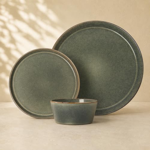 Dinnerware Sets, Microwave Safe Plates and Bowls Sets, Dishes Set for 4, Chip & Scratch Resistant Dinner Set, Reactive Glazed Farmhouse Dishware Sets, Green Wheat - color: Green Wheat, size: Service for 4-12Pcs