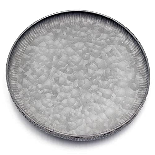 Funerom 9.8 inch Small Round Galvanized Metal Tray | Decorative Tray corrugated edges - size: 9.8"