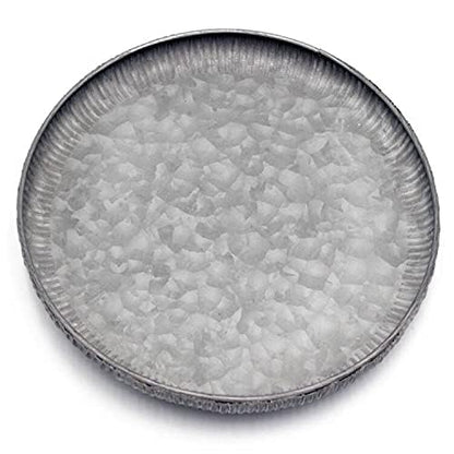 Funerom 9.8 inch Small Round Galvanized Metal Tray | Decorative Tray corrugated edges - size: 9.8"