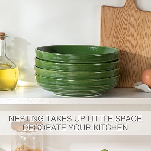 HAPPY KIT Stoneware 9'' Pasta Bowls 42oz Set of 4, Emerald Green - color: EmeraldGreen