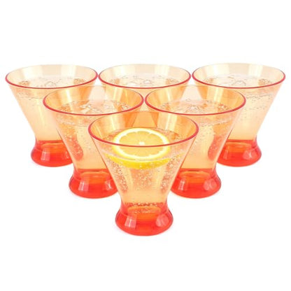 Set of 6 Martini glass 9 oz Stemless Glasses,Heavy Base Stable Cocktail/Drink/Juice/Red Wine Glasses,Fits Ice Cream/Milkshakes,Dishwasher Safe,Ideal Gift for Home Party (Orange) - color: Orange