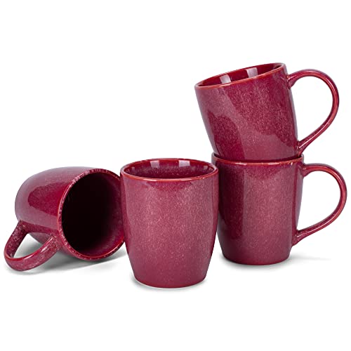 Elanze Designs Reactive Glaze 17 ounce Ceramic Curved Body Mugs Set of 4, Maraschino Red - color: Maraschino Red