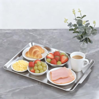 16.3" x 11" Large Serving Platters, Stainless Steel Heavy-Duty Large Serving Trays, Silver Rectangular Plates for Food, Fruit, Party, Wedding, Christmas, Chip and Scratch Resistant - color: Silver-40x28cm