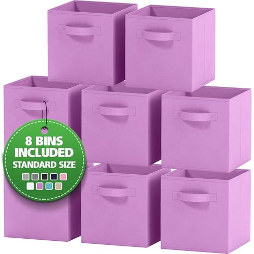 Storage Cubes Pack Of 8 - Standard Size Cube Storage Bin 10.5x10.5x11 With Dual Handles For Easy Carrying- Fabric Storage Bins Collapsible (Purple) - color: Purple
