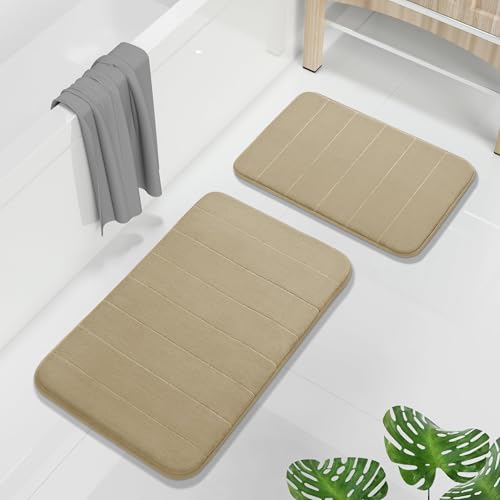 Yimobra Memory Foam Bathroom Rugs Sets 2 Piece - Super Soft Absorbent Quick Dry Bath Mat Set, Machine Washable Non Slip Floor Carpet for Tub Shower & Single Sink (17x24 & 31.5x20 Inch, Pale Khaki) - color: Pale Khaki, size: 31.5x20+24x17 Inch