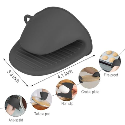 2 PCS Mini Silicone Oven Gloves Heat Resistant Cooking Pinch Mitts Potholder for Kitchen Cooking & Baking (Black) - color: Black