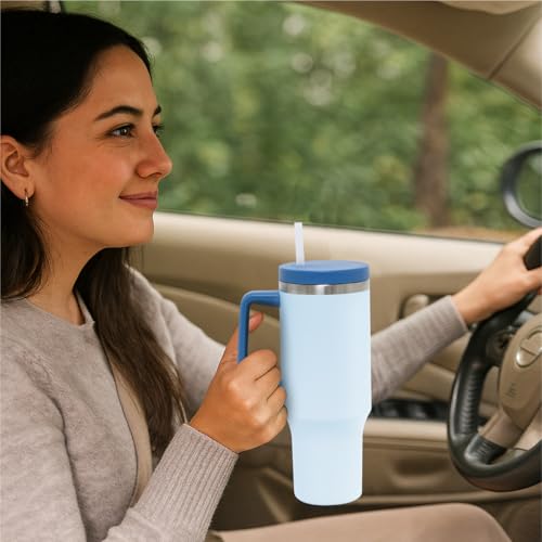 Glad Pioneer Stainless Steel Tumbler with Lid and Straw - Double Walled Insulated Cup with Handle - Leak Resistant & Cup Holder Compatible, Drinks Stay Cold All Day, 40oz, Blue - color: Blue, size: 40 Ounces